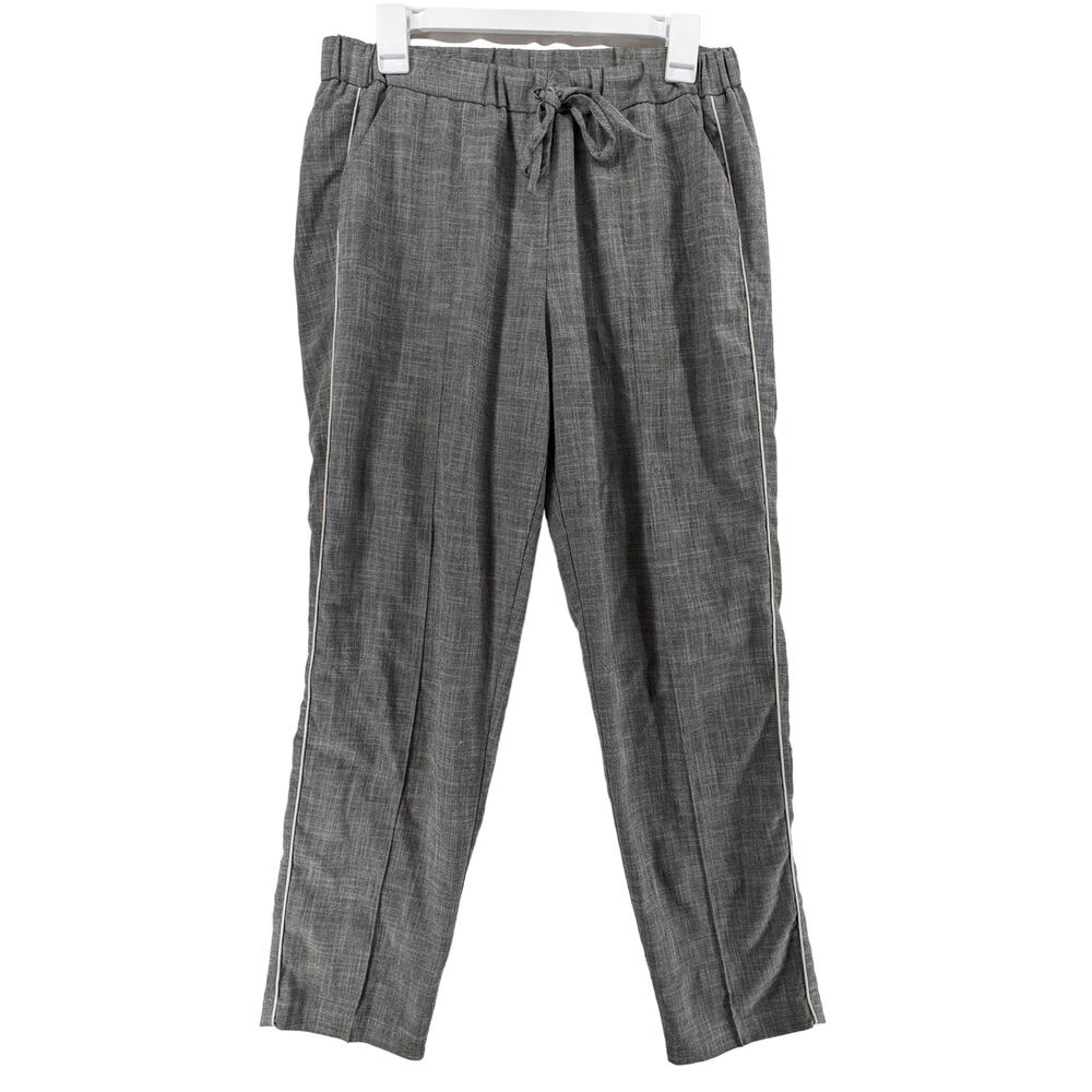 Topshop Side Stripe Trousers Size 8 Gray Mid Rise Pants Career Pull‎ On Workwear